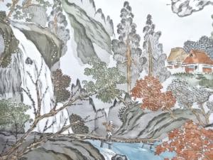 アンティーク　山里風景模様男物長襦袢